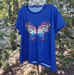Blue Butterfly Graphic T-Shirt XL